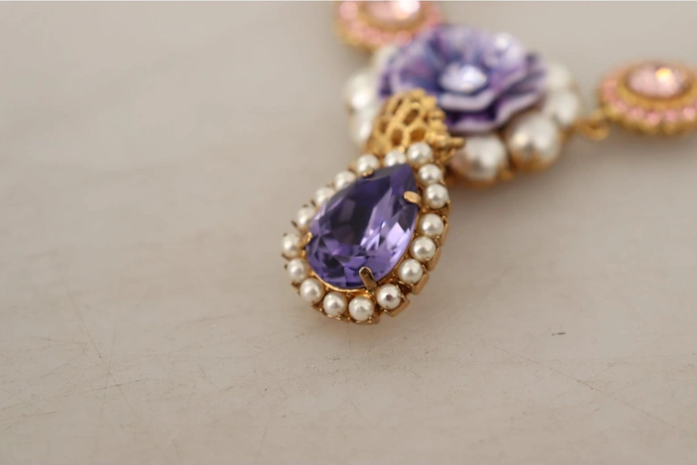 Floral Statement Necklace Pear Drop Pendant Women - Gold