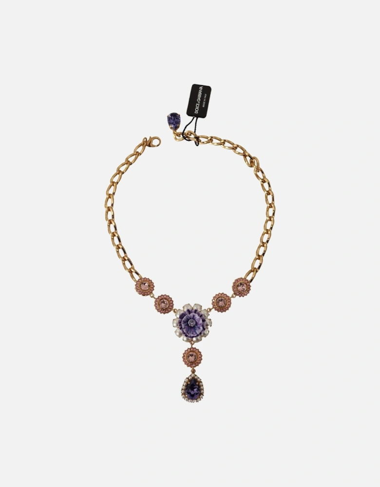 Floral Statement Necklace Pear Drop Pendant Women - Gold