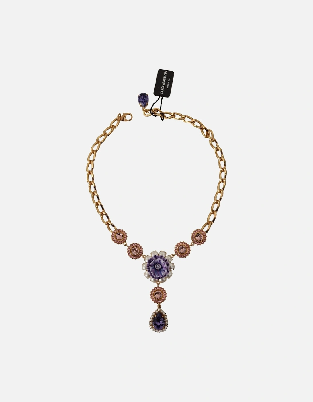 Floral Statement Necklace Pear Drop Pendant Women - Gold