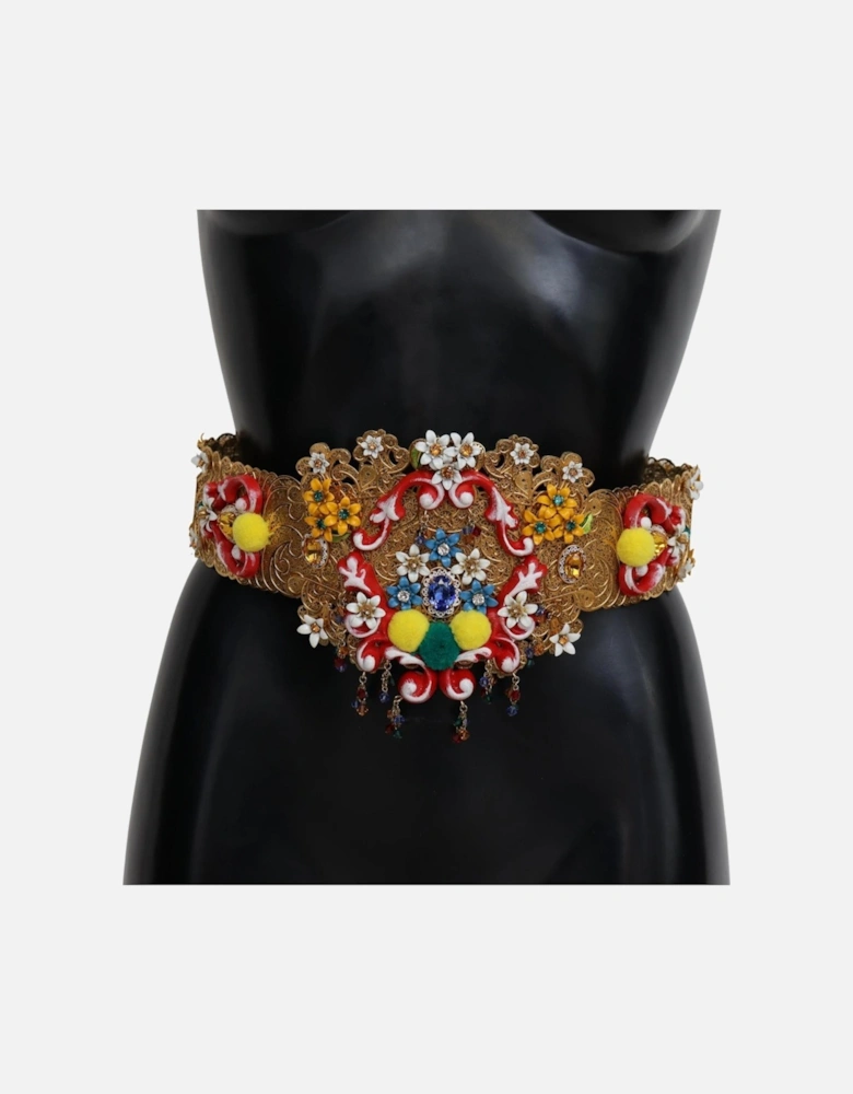 Floral Embellished Belt GoldTone Metal Women