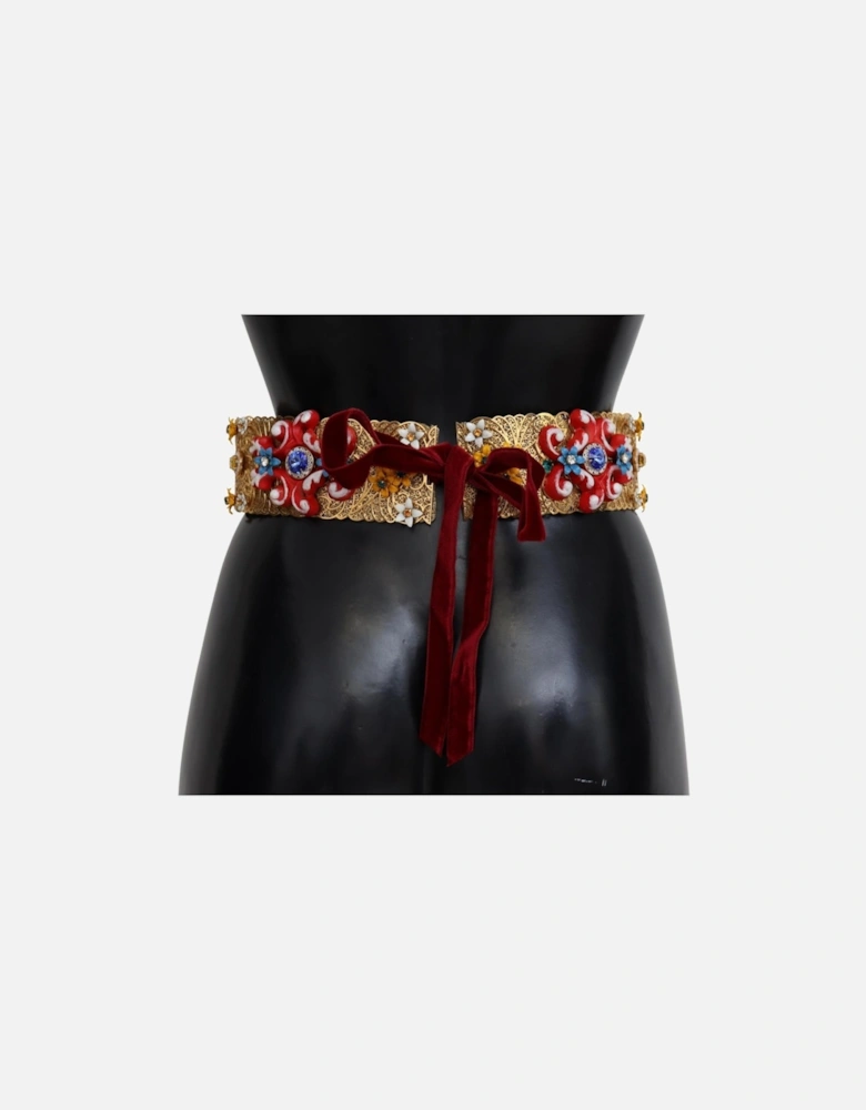 Floral Embellished Belt GoldTone Metal Women