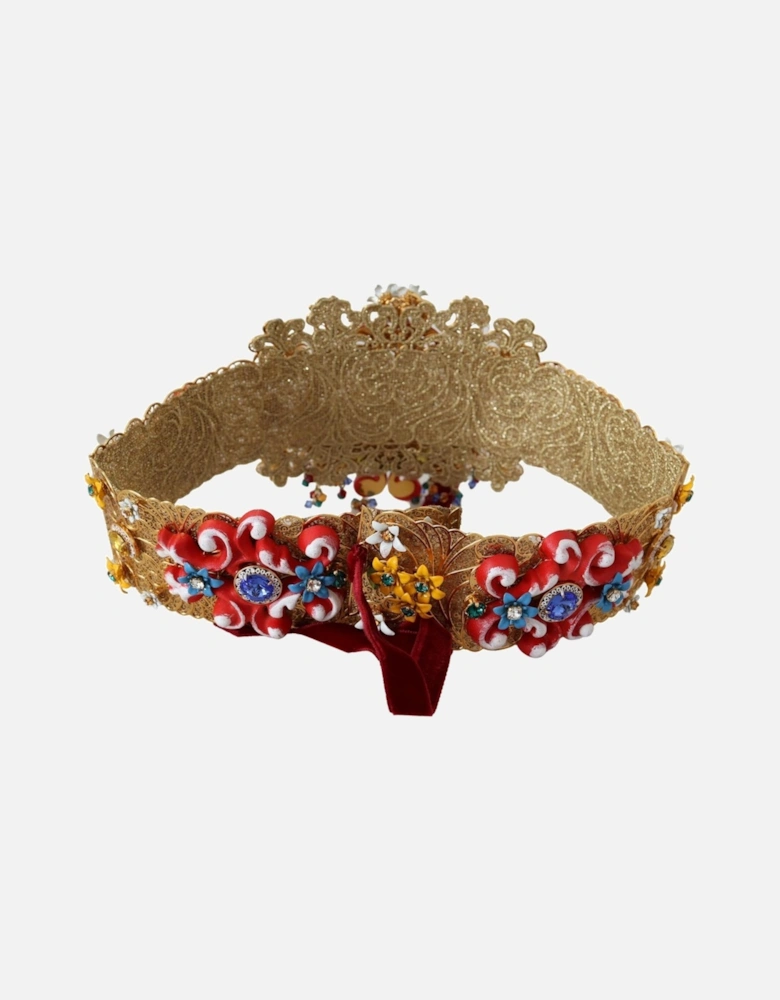 Floral Embellished Belt GoldTone Metal Women