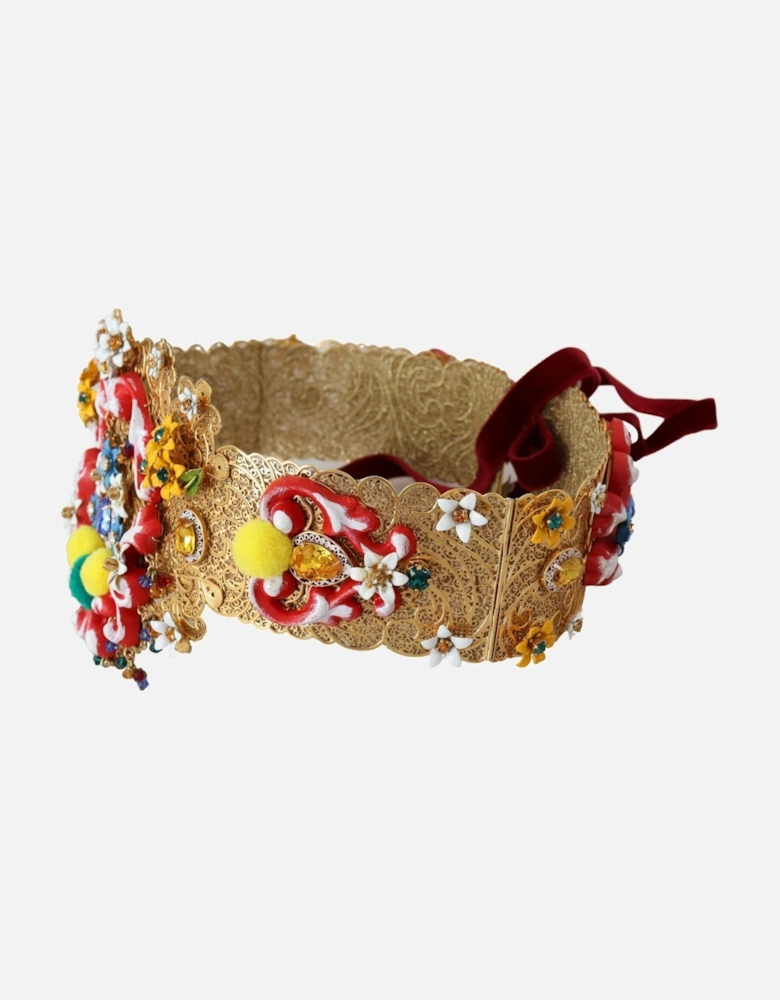 Floral Embellished Belt GoldTone Metal Women