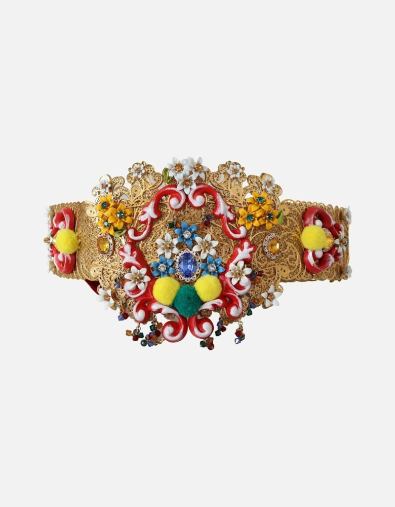 Floral Embellished Belt GoldTone Metal Women
