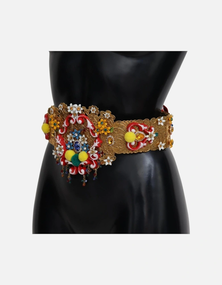 Floral Embellished Belt GoldTone Metal Women