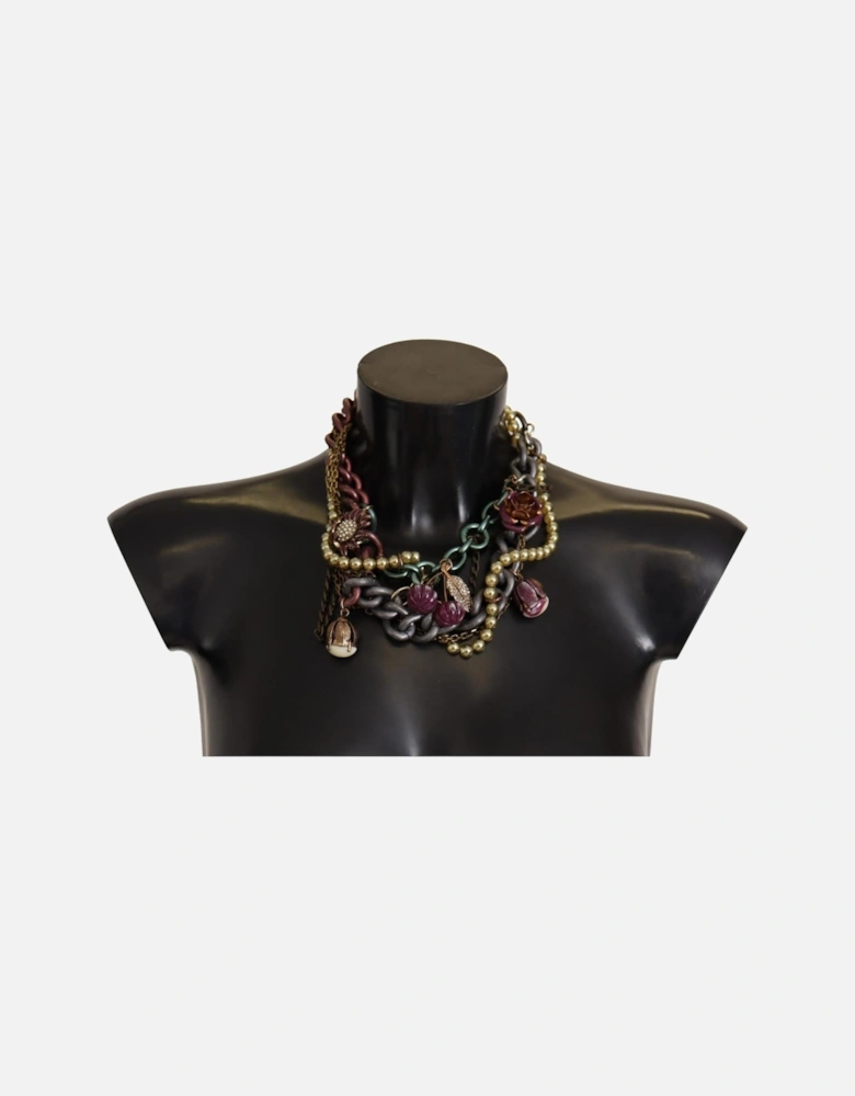 Layered Chain Pearl Statement Necklace Women - Gold