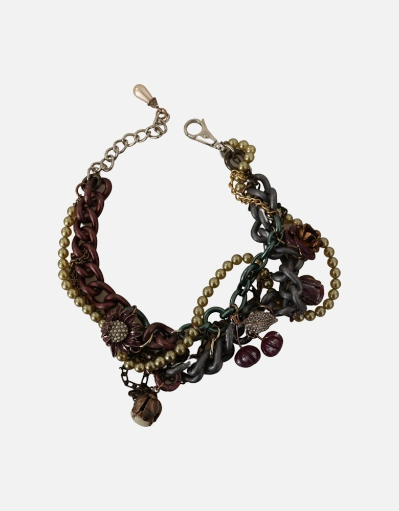 Layered Chain Pearl Statement Necklace Women - Gold