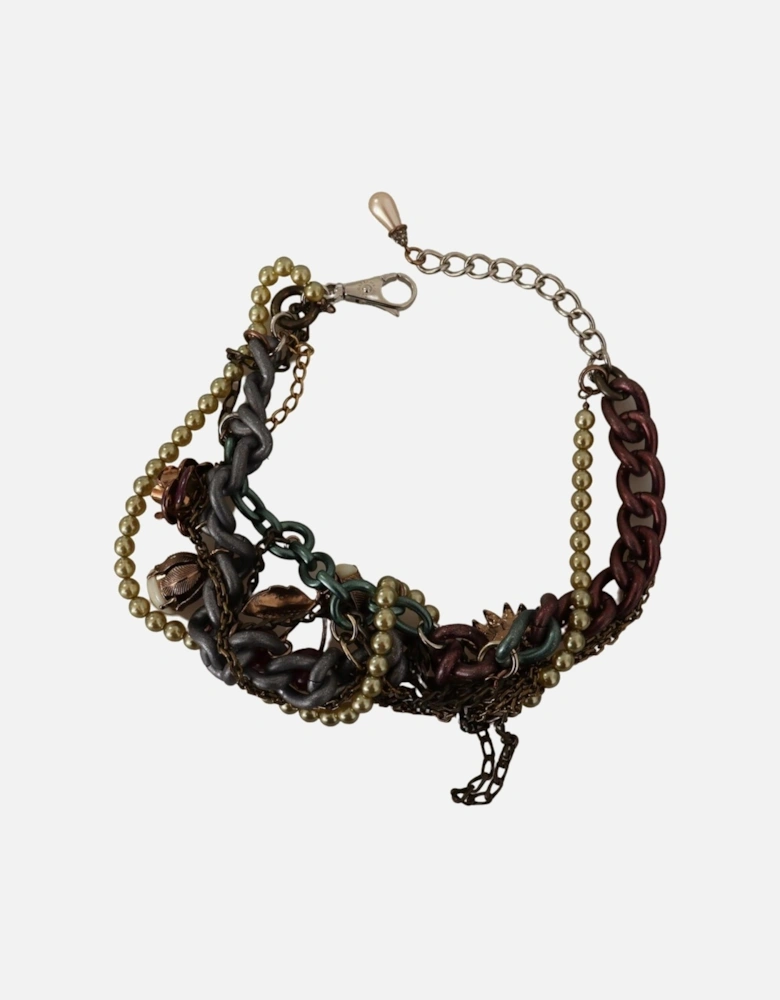 Layered Chain Pearl Statement Necklace Women - Gold
