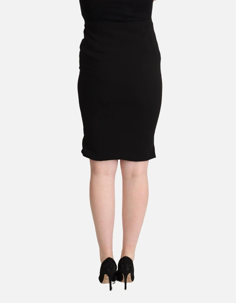Pencil Skirt Knee Length Stretch Wool Women - Black