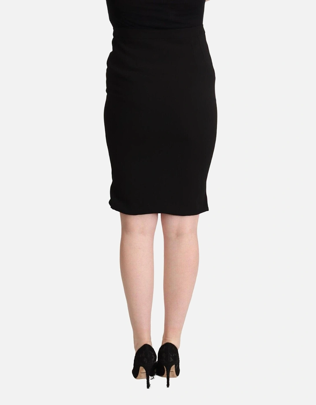 Pencil Skirt Knee Length Stretch Wool Women - Black