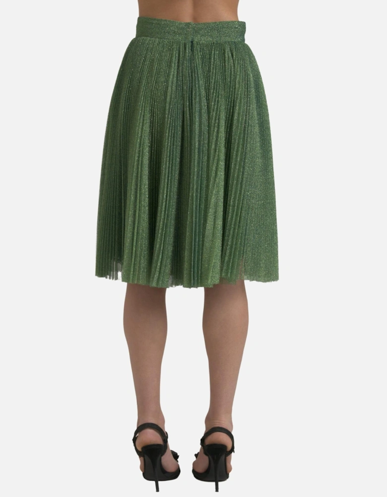 Metallic Pleated Midi Skirt Aline Style Women - Green
