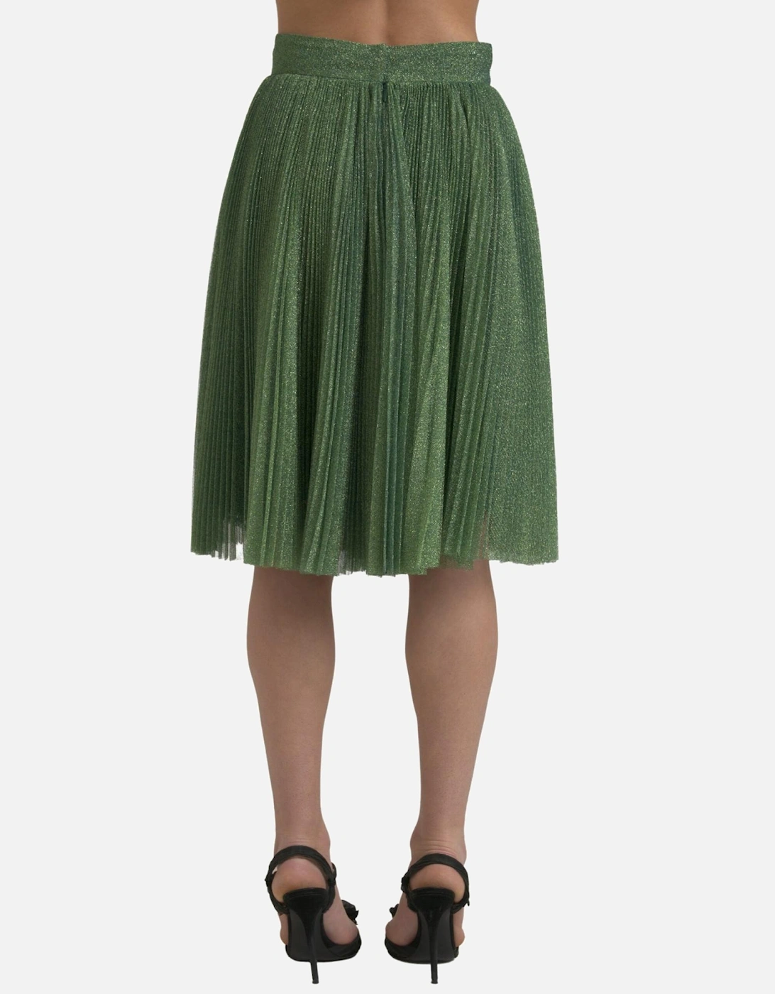 Metallic Pleated Midi Skirt Aline Style Women - Green