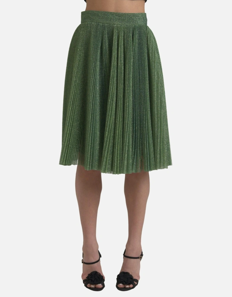 Metallic Pleated Midi Skirt Aline Style Women - Green