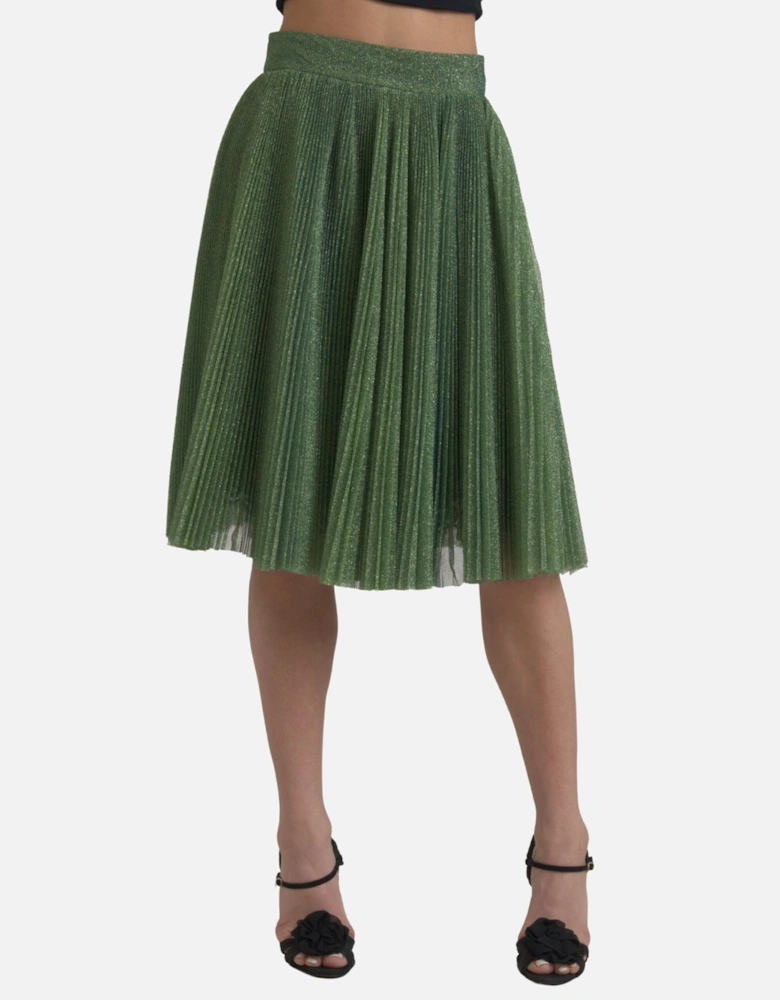 Metallic Pleated Midi Skirt Aline Style Women - Green