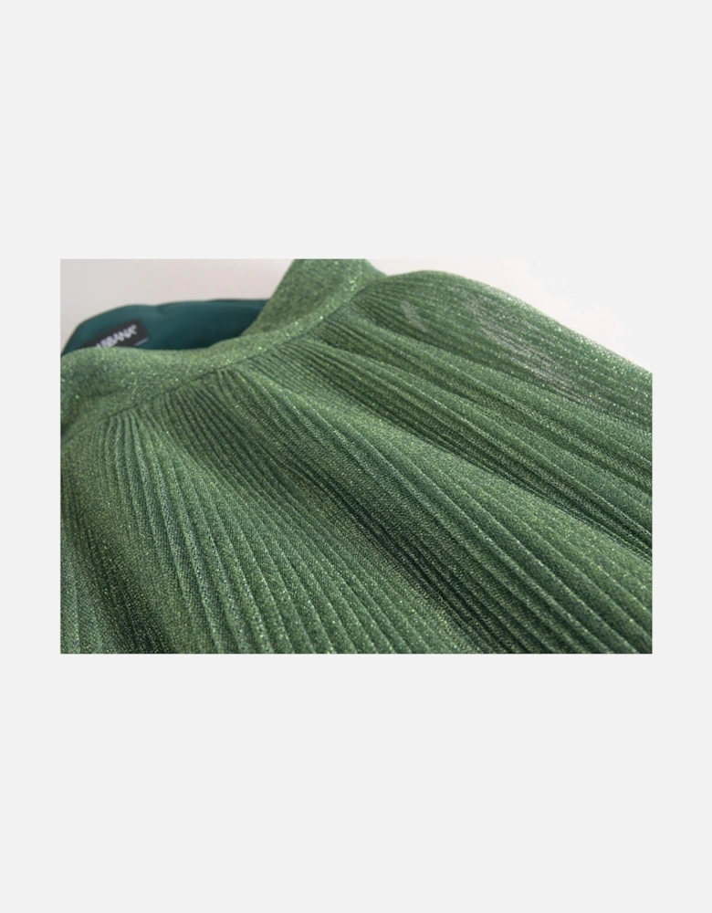 Metallic Pleated Midi Skirt Aline Style Women - Green