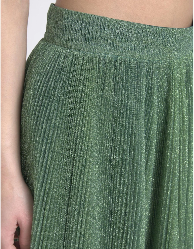 Metallic Pleated Midi Skirt Aline Style Women - Green