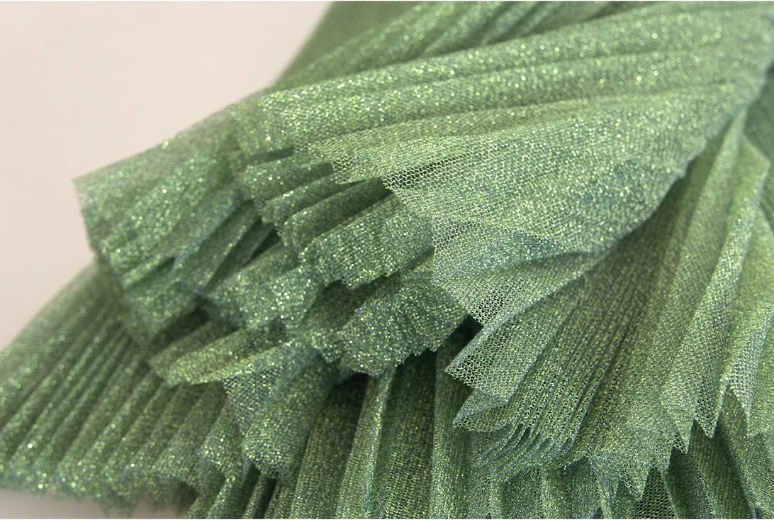 Metallic Pleated Midi Skirt Aline Style Women - Green