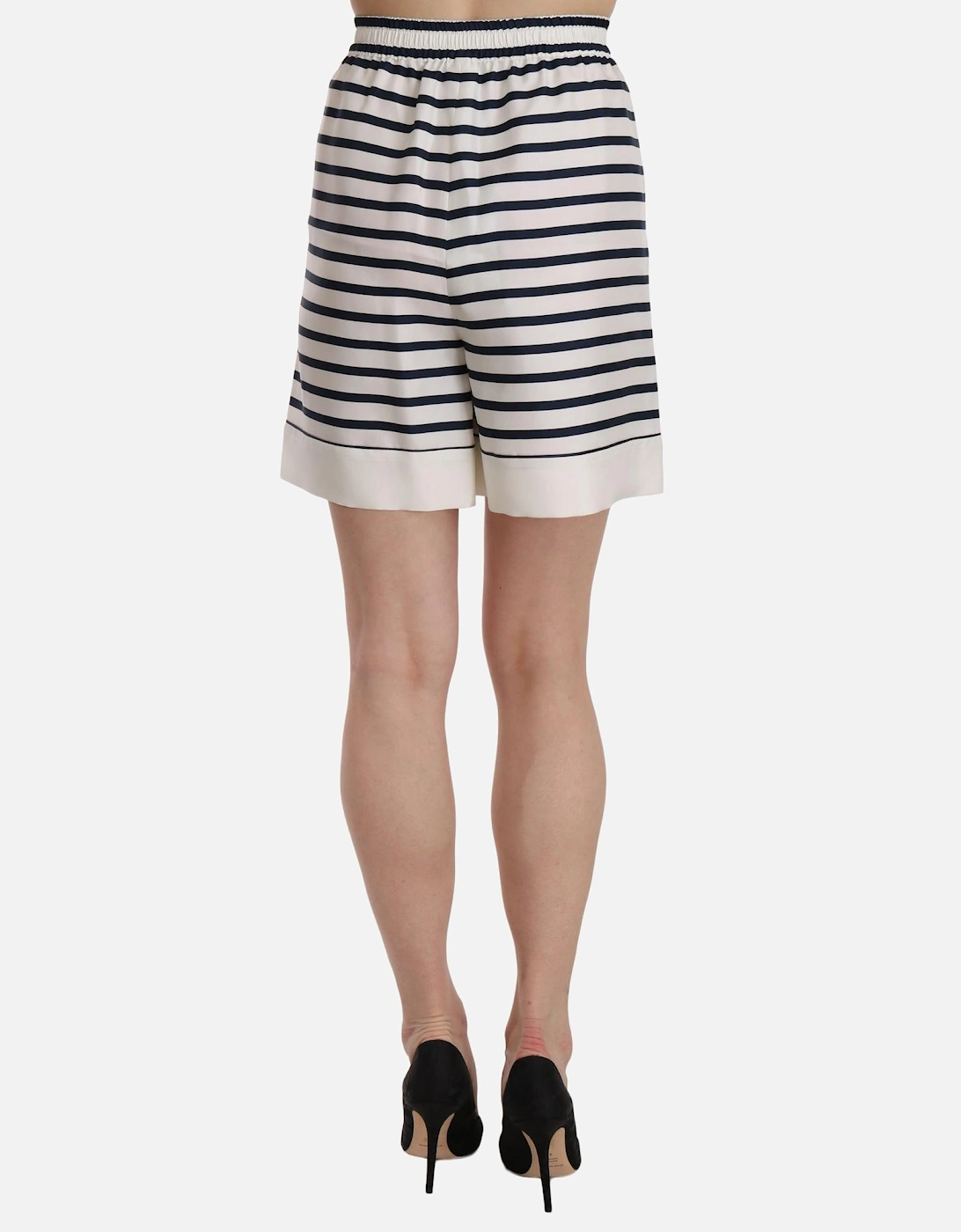 Striped High Waist Silk Shorts Women - Blackwhite Skirts