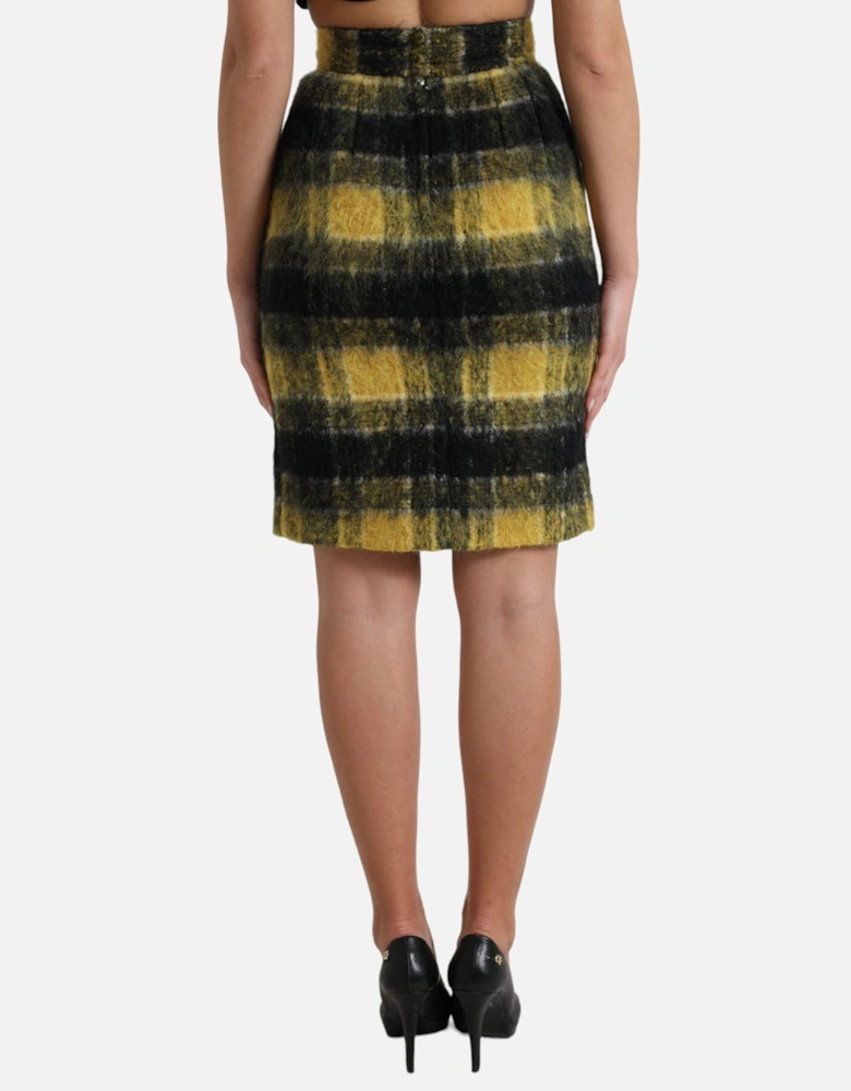 Pencil Skirt Yellow Black Plaid Wool Blend Women