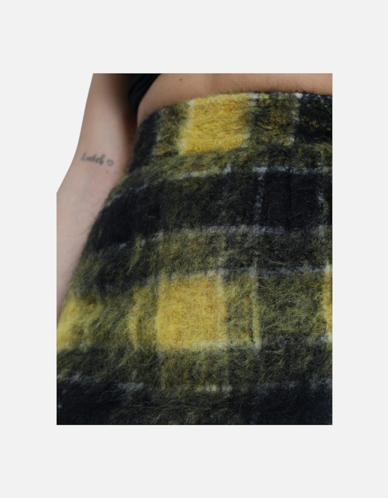 Pencil Skirt Yellow Black Plaid Wool Blend Women
