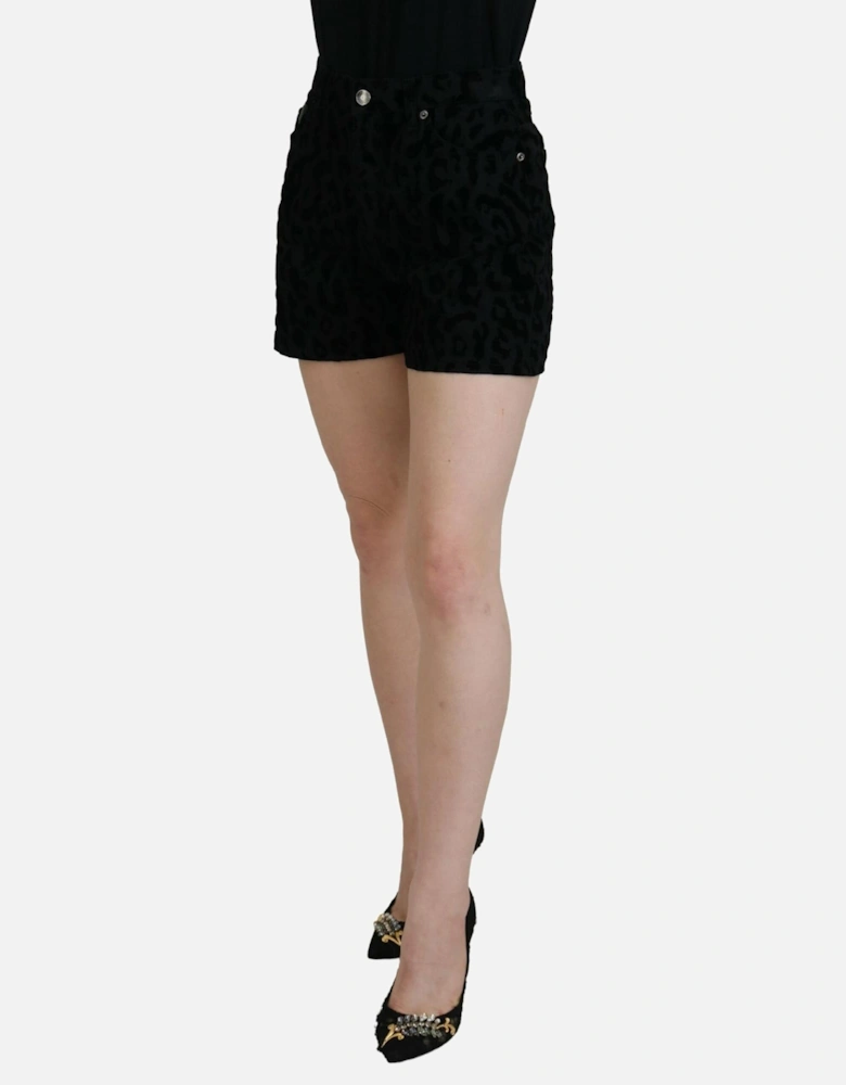 Velvet Leopard Print Shorts Women - Black