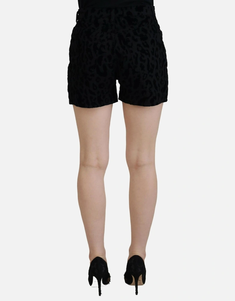 Velvet Leopard Print Shorts Women - Black