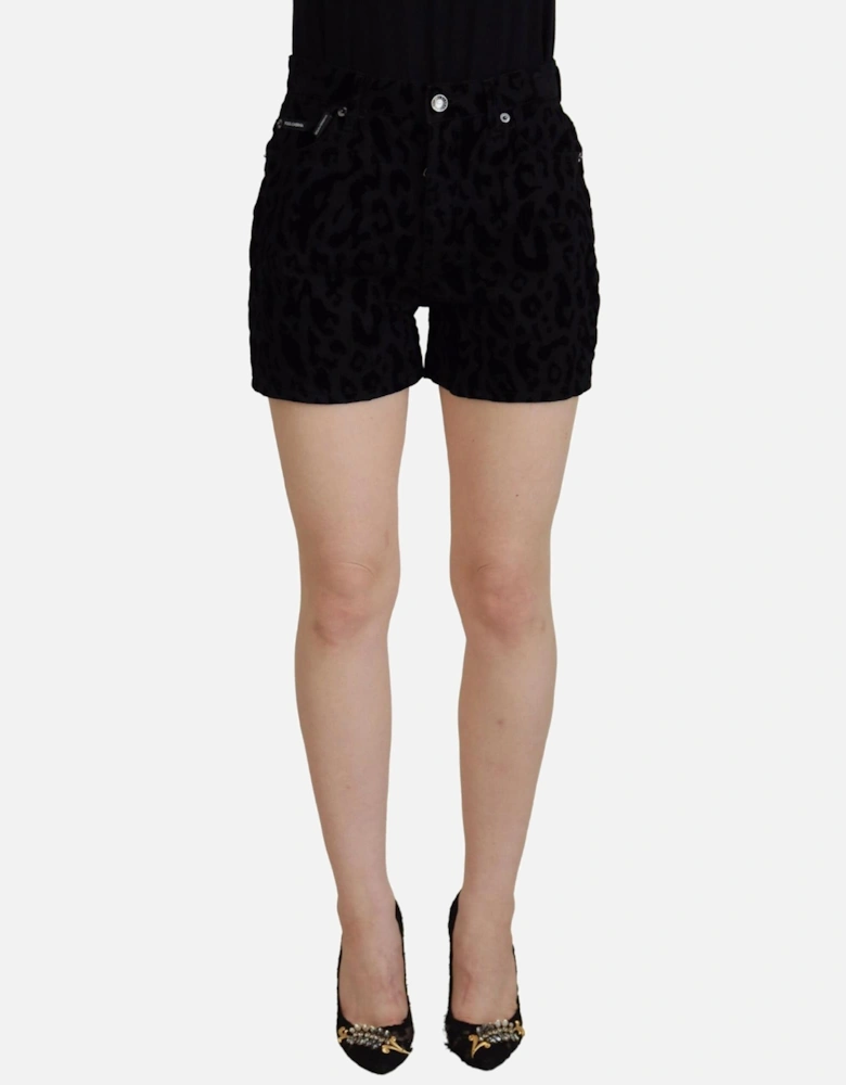 Velvet Leopard Print Shorts Women - Black