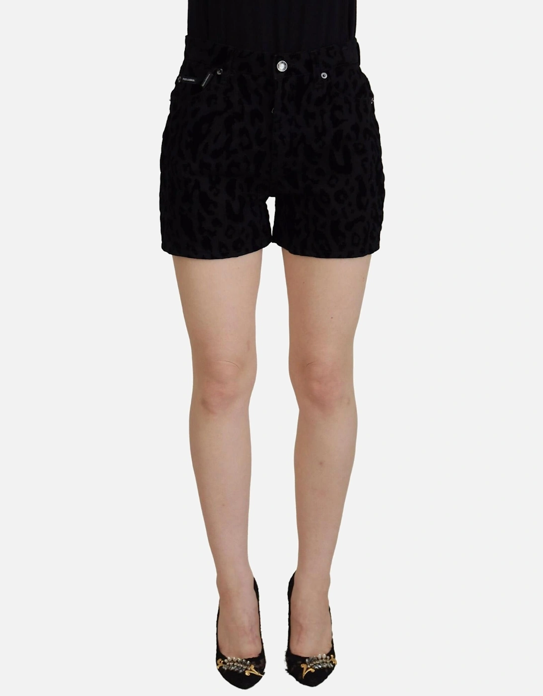 Velvet Leopard Print Shorts Women - Black, 7 of 6