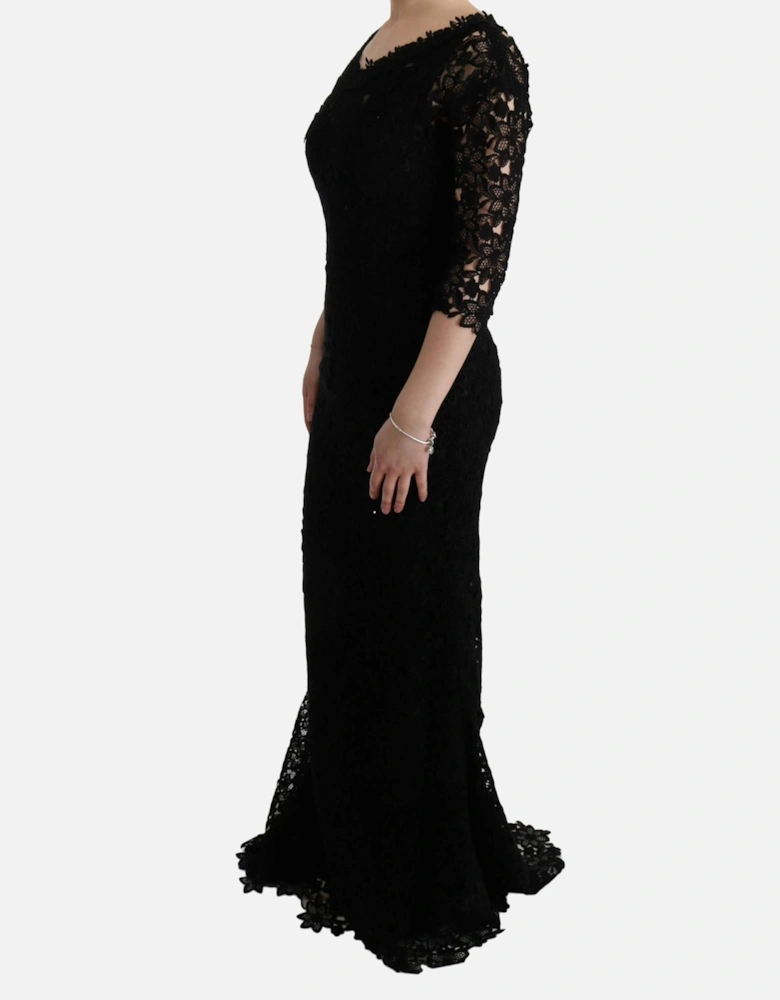Lace Long Dress Slim Fit Round Neck Women - Black Dresses