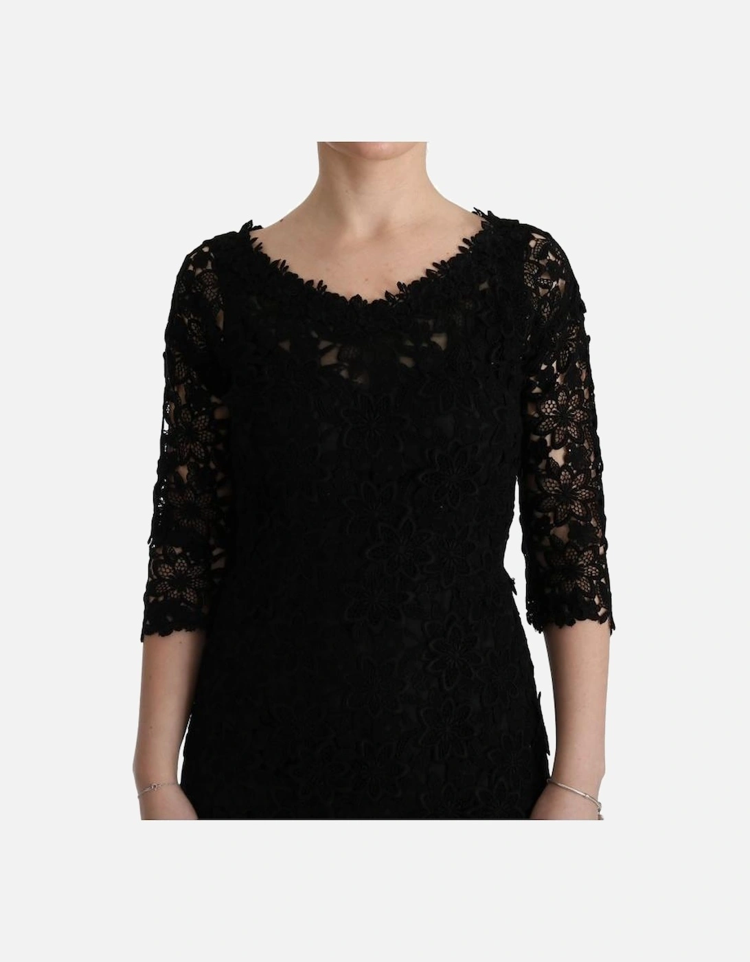 Lace Long Dress Slim Fit Round Neck Women - Black Dresses