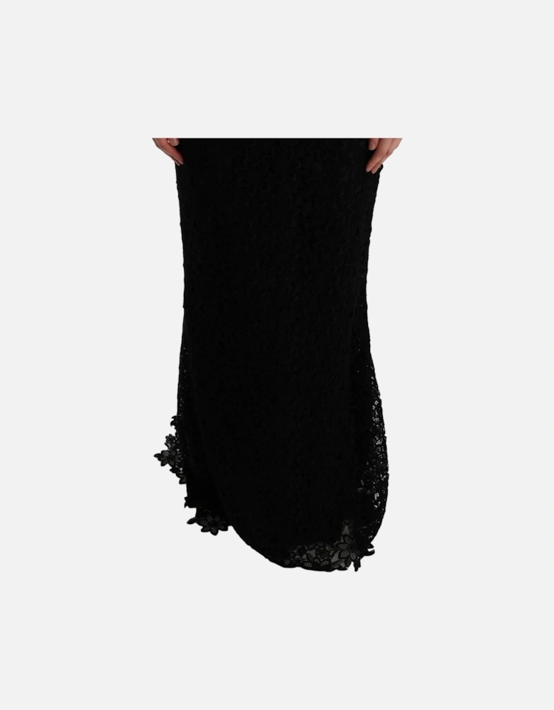 Lace Long Dress Slim Fit Round Neck Women - Black Dresses