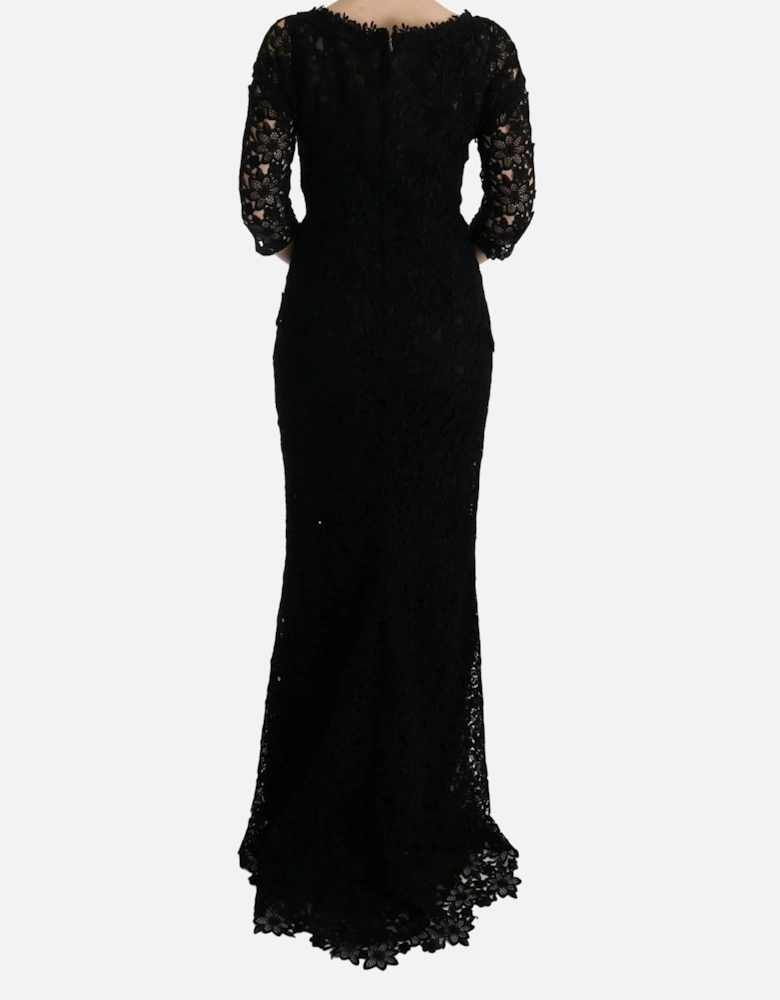 Lace Long Dress Slim Fit Round Neck Women - Black Dresses
