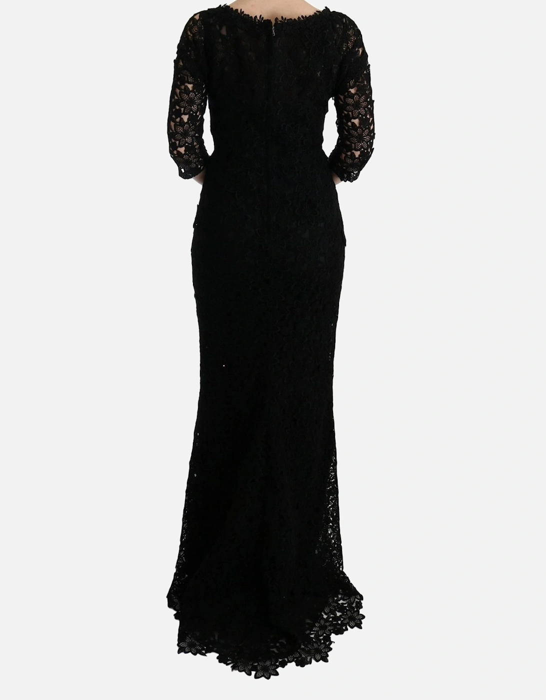 Lace Long Dress Slim Fit Round Neck Women - Black Dresses