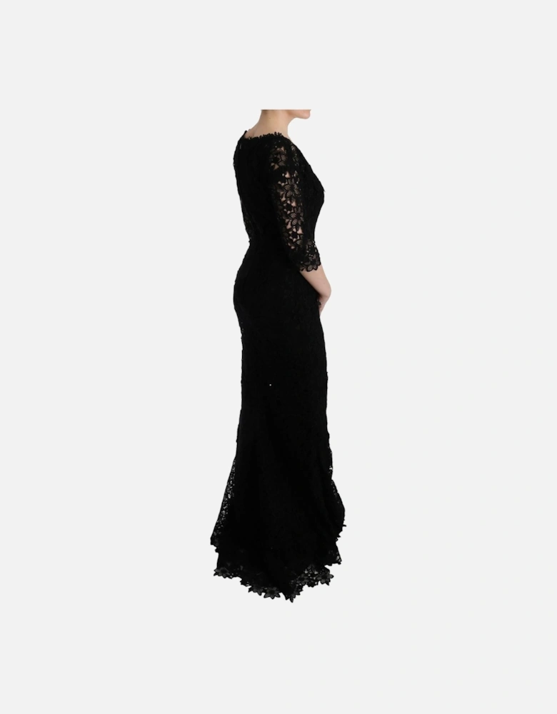 Lace Long Dress Slim Fit Round Neck Women - Black Dresses