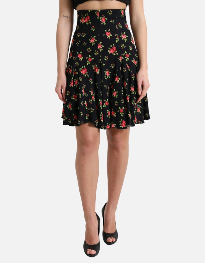 HighWaist Floral Mini Skirt Model1950 Women - Black