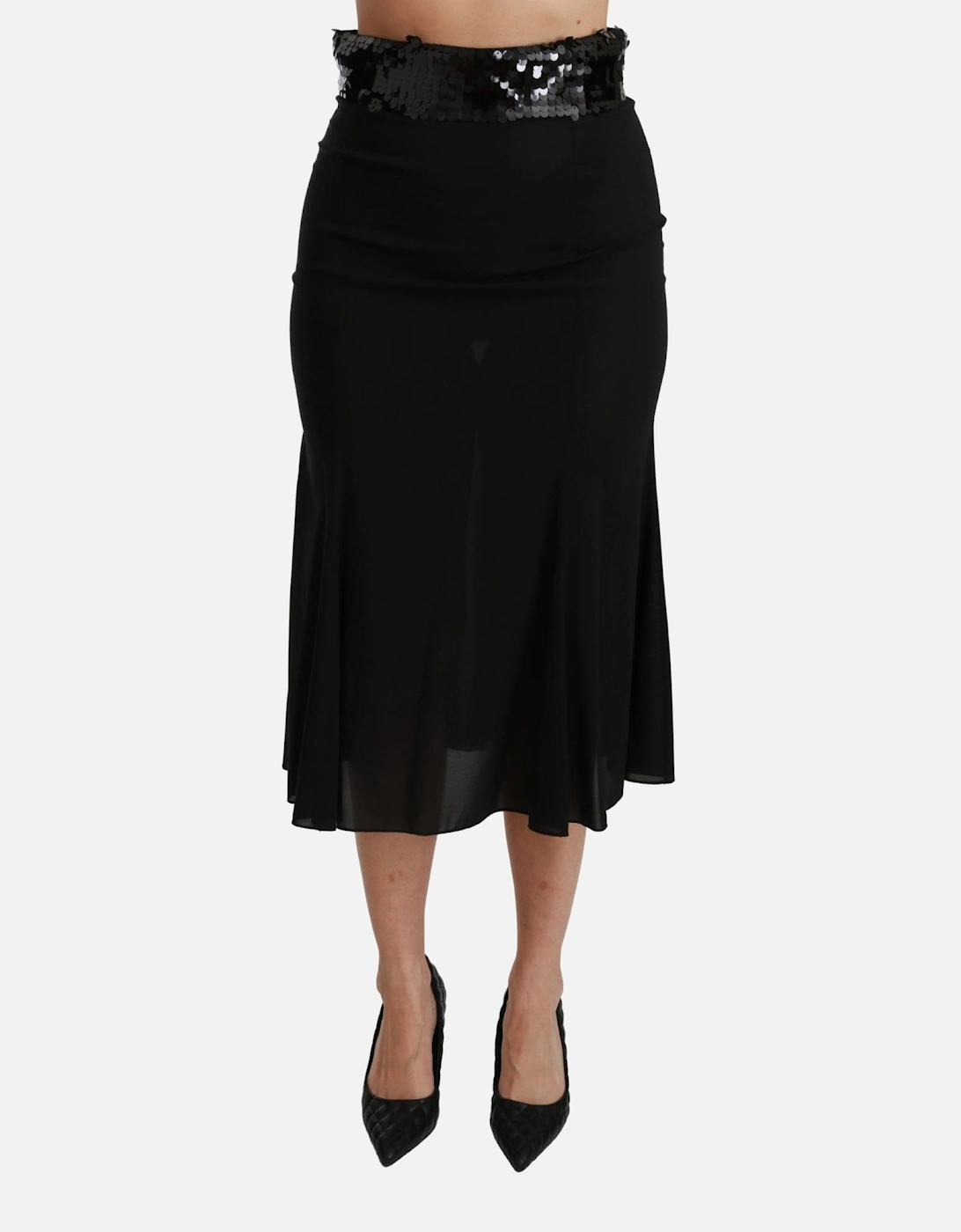 Dolce Gabbana Midi Skirt Sequined Waistband Women - Black, 6 of 5
