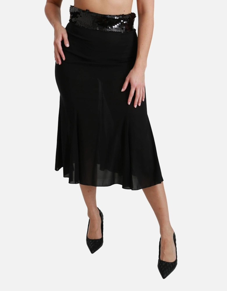 Dolce Gabbana Midi Skirt Sequined Waistband Women - Black