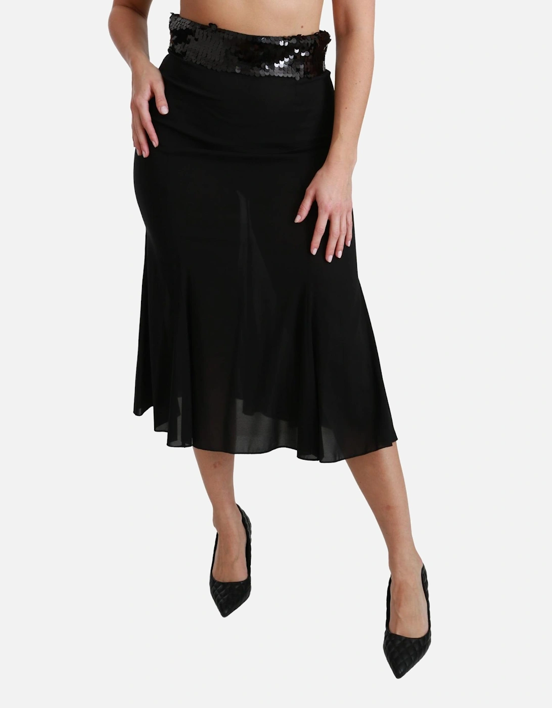 Dolce Gabbana Midi Skirt Sequined Waistband Women - Black