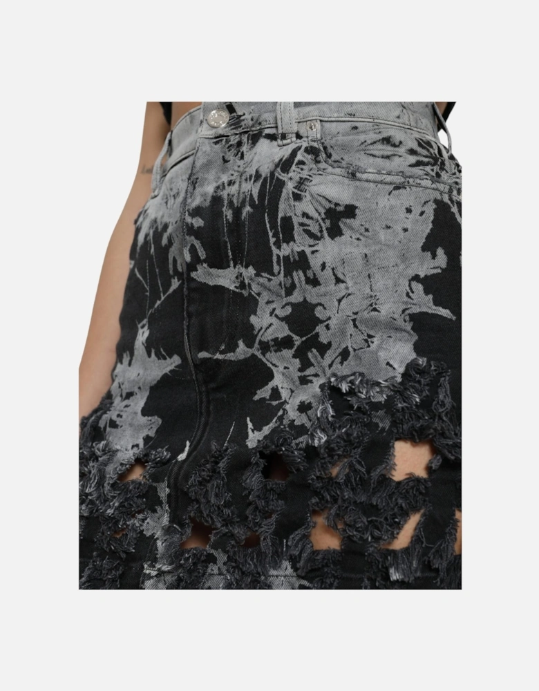 Mini Distressed Denim Skirt Lace Detail Women - Black And Gray