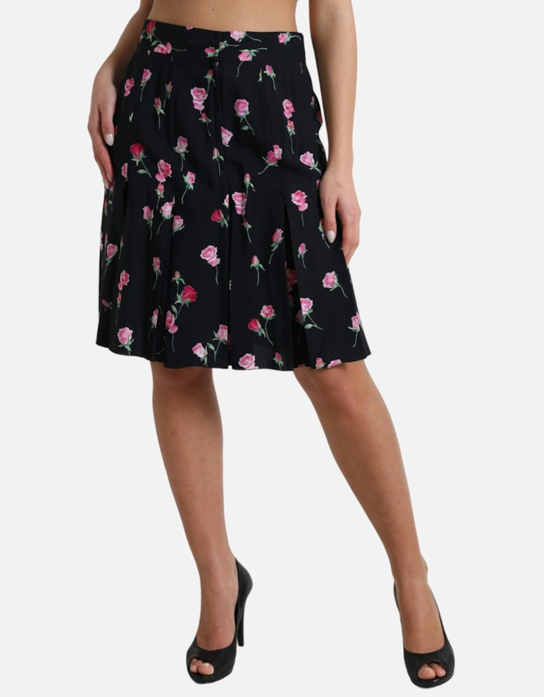 Rose Print Pleated Skirt Model SKI1947 Women - Black