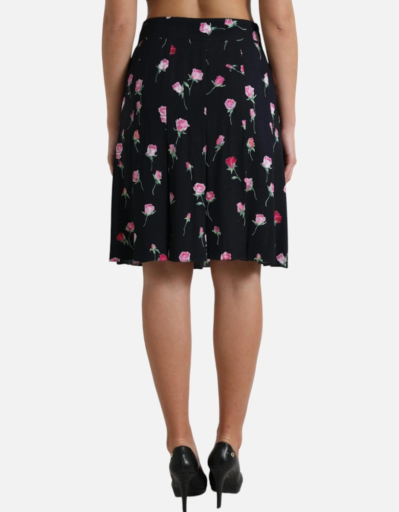 Rose Print Pleated Skirt Model SKI1947 Women - Black