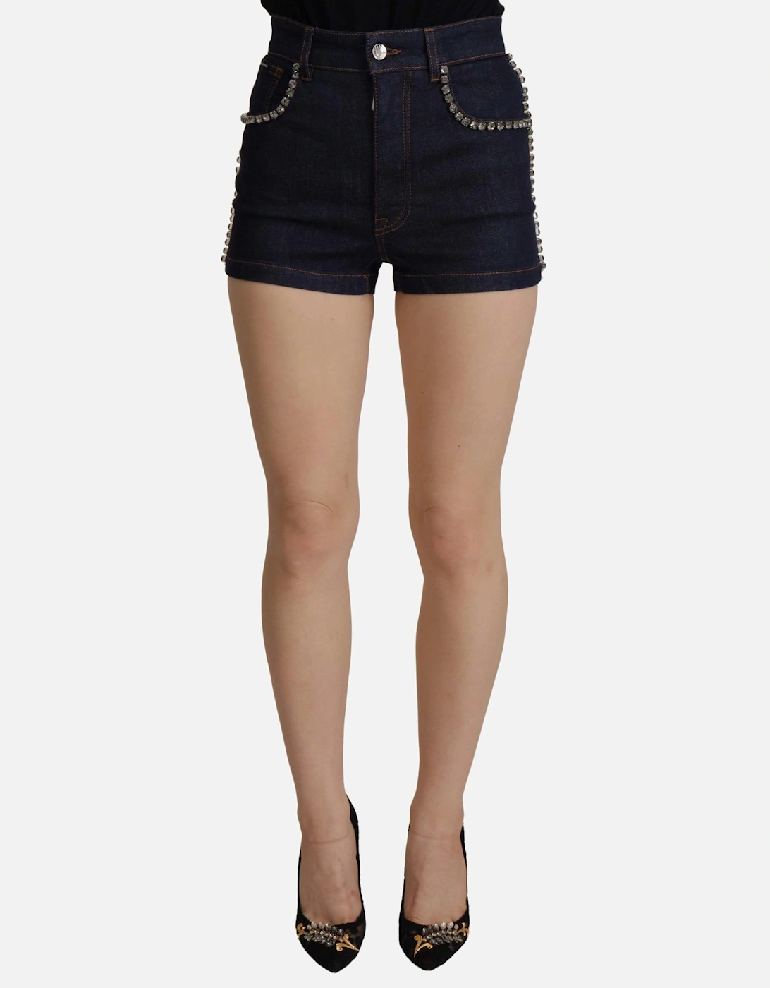 Crystal Denim Shorts MidRise Style Women - Blue, 7 of 6