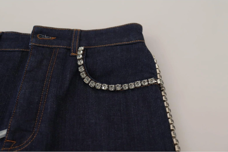Crystal Denim Shorts MidRise Style Women - Blue