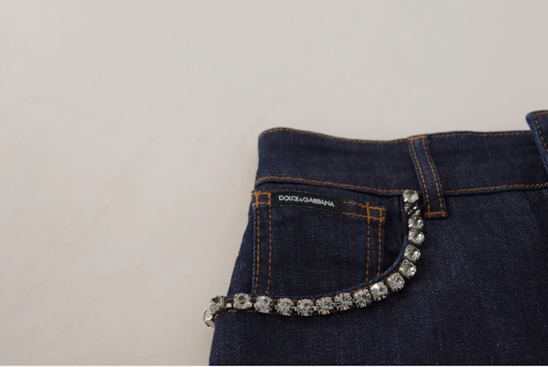 Crystal Denim Shorts MidRise Style Women - Blue