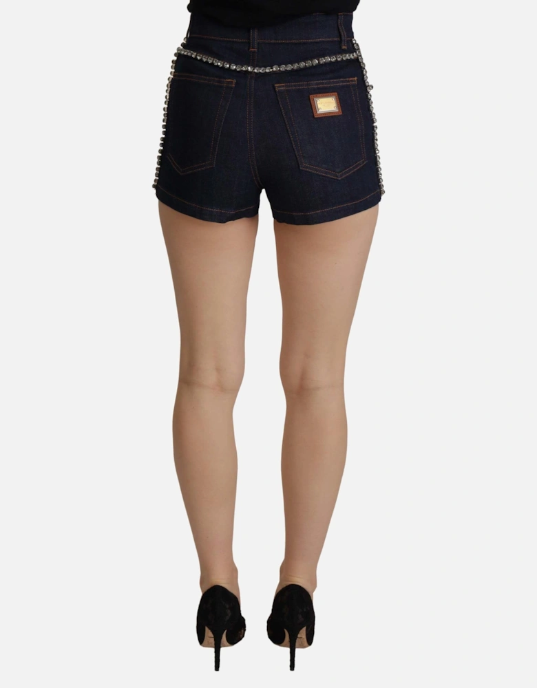 Crystal Denim Shorts MidRise Style Women - Blue