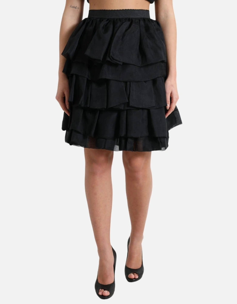 Tiered Mini Skirt Silk Ruffle Skirt Women - Black