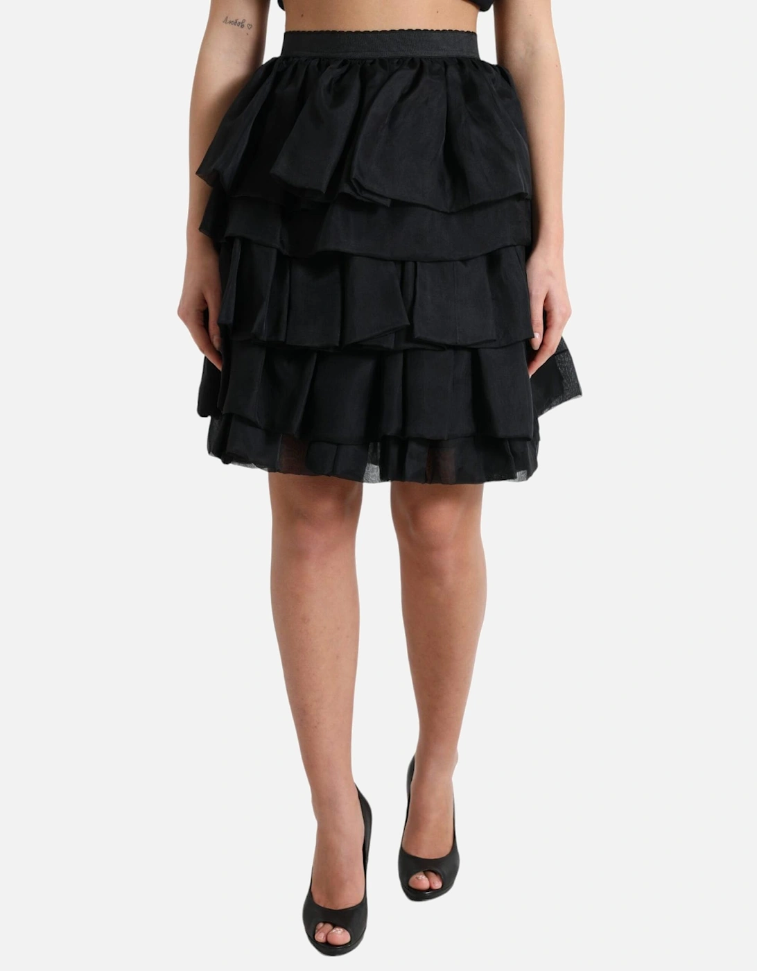 Tiered Mini Skirt Silk Ruffle Skirt Women - Black, 5 of 4