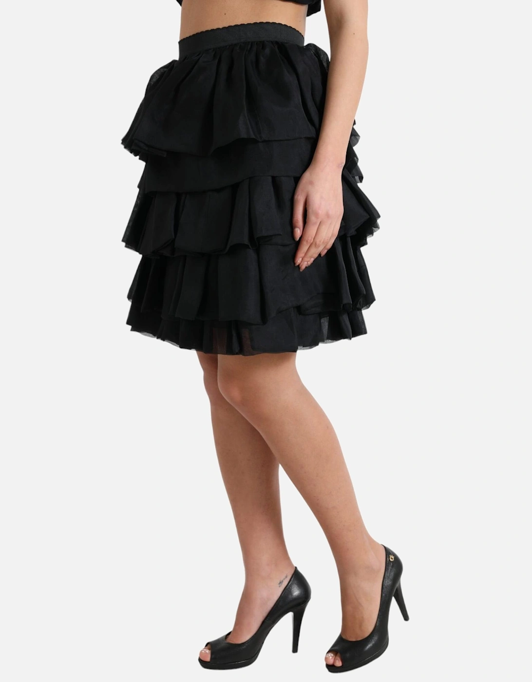 Tiered Mini Skirt Silk Ruffle Skirt Women - Black