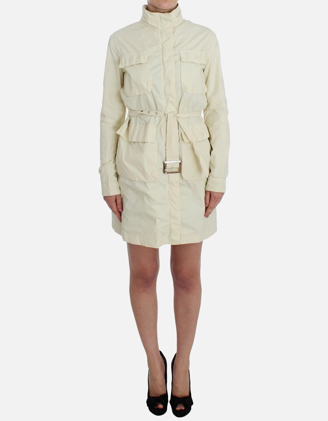 Belted High Neck Long Sleeve Coat Dress Women - Beige Jackets, 7 of 6