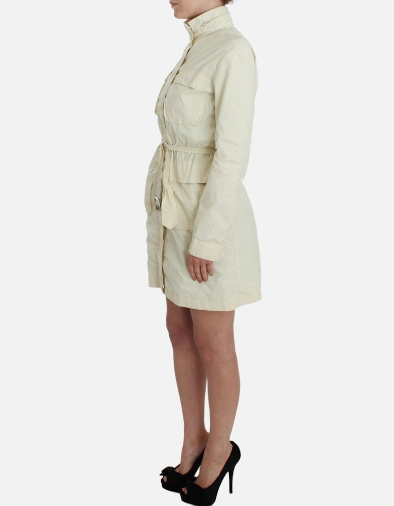 Belted High Neck Long Sleeve Coat Dress Women - Beige Jackets